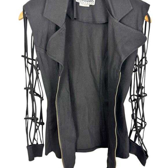 Vintage 80's Moderne Sportswear Black Zip Up Cage Sleeve Blazer Top Sz Small - Picture 6 of 15